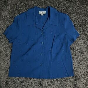 Donna Rico Blue Button Up Short Sleeve‎ Top/Blazer Floral Pattern Size 10